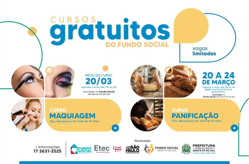  Cursos de Maquiagem e Panificação do Fundo Social de Solidariedade estão com matrículas abertas