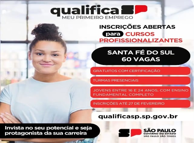  Santa Fé do Sul recebe curso ‘Meu primeiro emprego’ para jovens de 16 a 24 anos; inscrições estão abertas até o dia 27