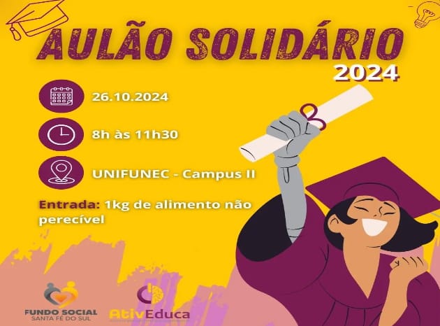  Fundo Social de Santa Fé do Sul e AtivEduca realizarão Aulão Solidário preparativo para o Enem